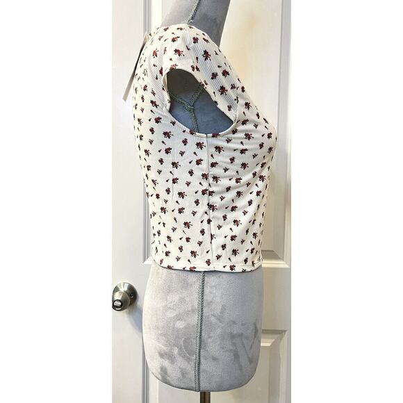LIVE IN THE MOMENT Floral Print Cropped Tee Peasant Square Neck L Y2k Delicate - Picture 6 of 8